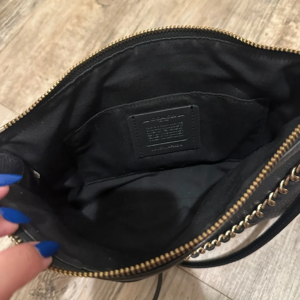 Coach Black Leather Dual Strap Crossbody Handbag Purse - Picture 3 of 7